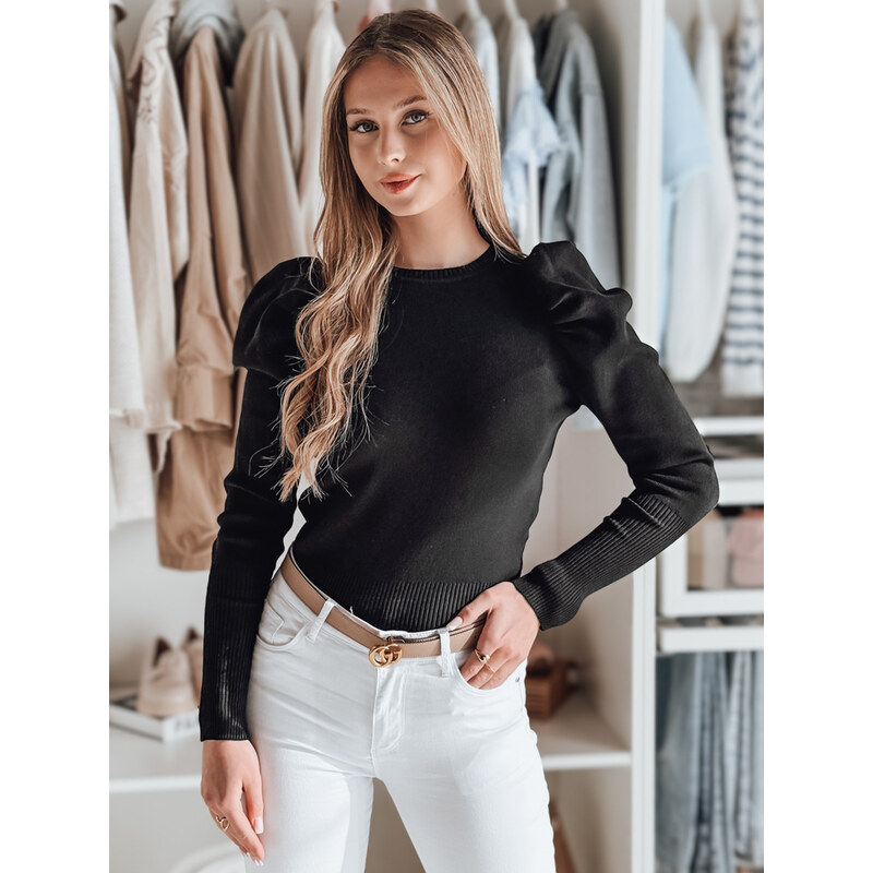 BASIC Elegantní černý dámský svetr s nabíranými rameny ELENORI Černá 104559117