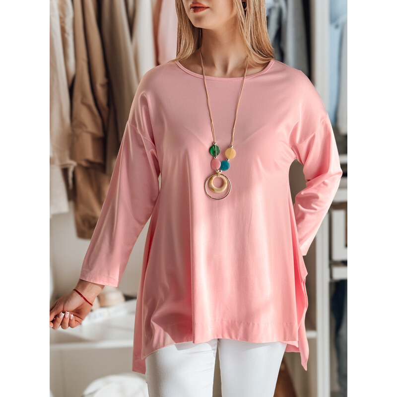 BASIC Světle růžová dámská asymetrická oversize halenka s