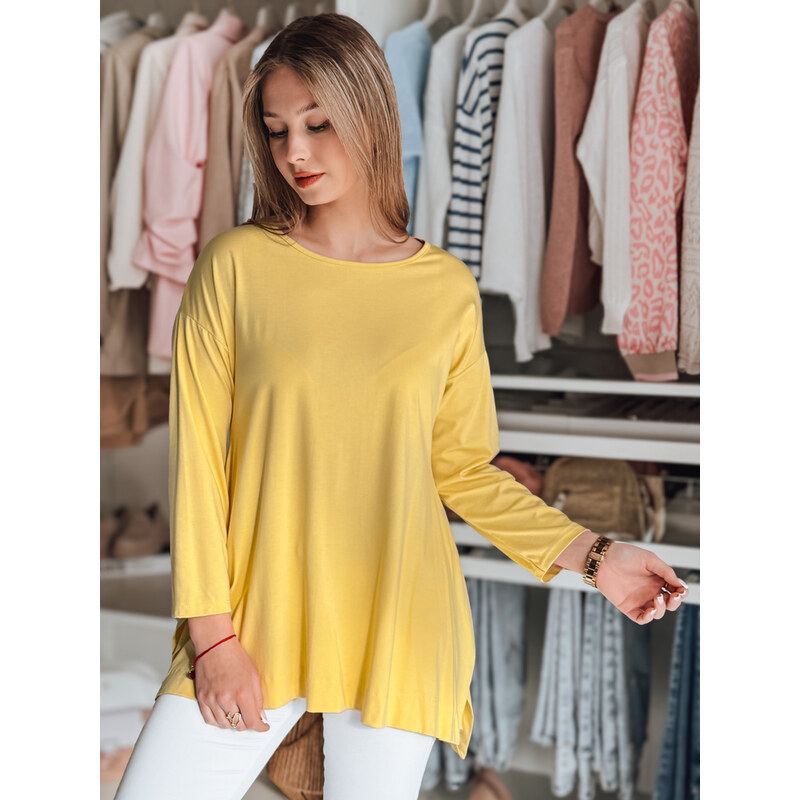 BASIC Žlutá dámská asymetrická oversize halenka s přívěskem