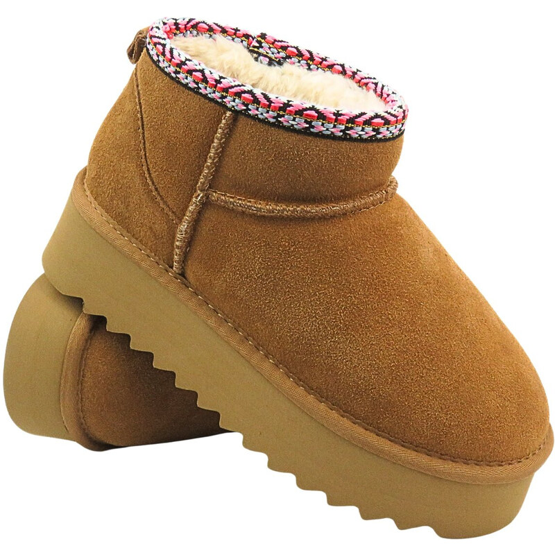 Pohodlné dámské sněhule z měkké kůže - Sokolski Z24-530, camel 103631087