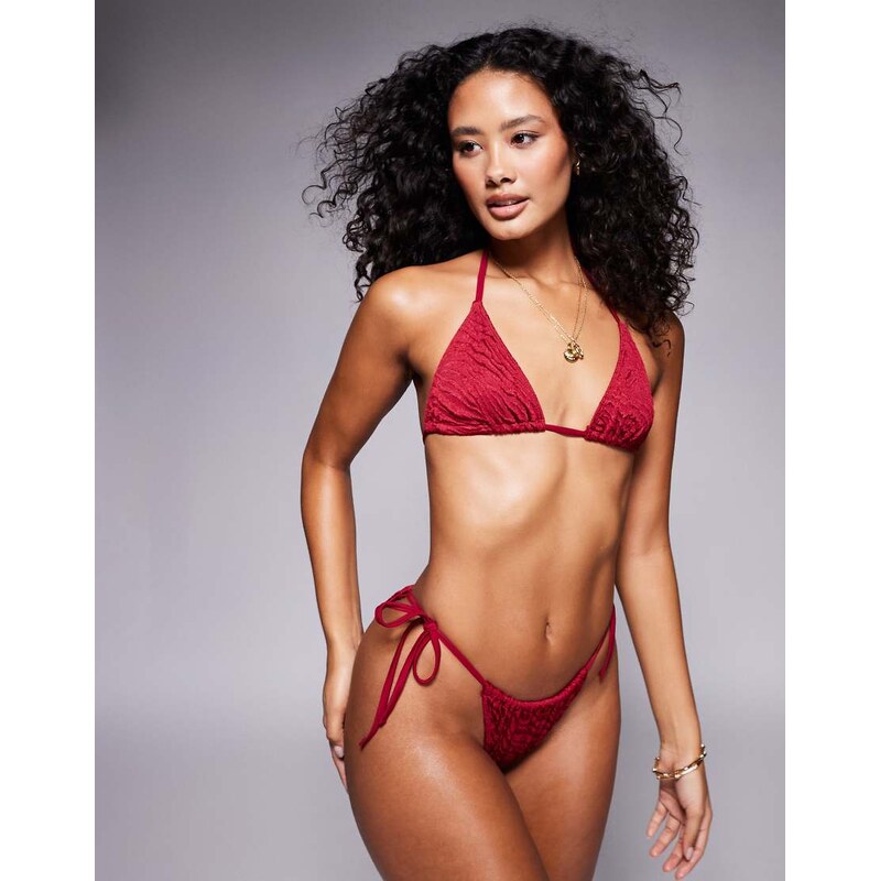 ASOS DESIGN Maria textured tie back triangle bikini top in