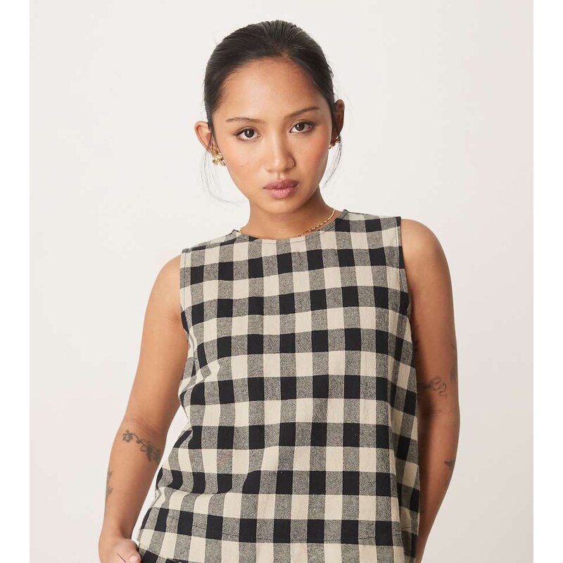 Nobodys Child Petite Stirling tank top co-ord in mono gingham