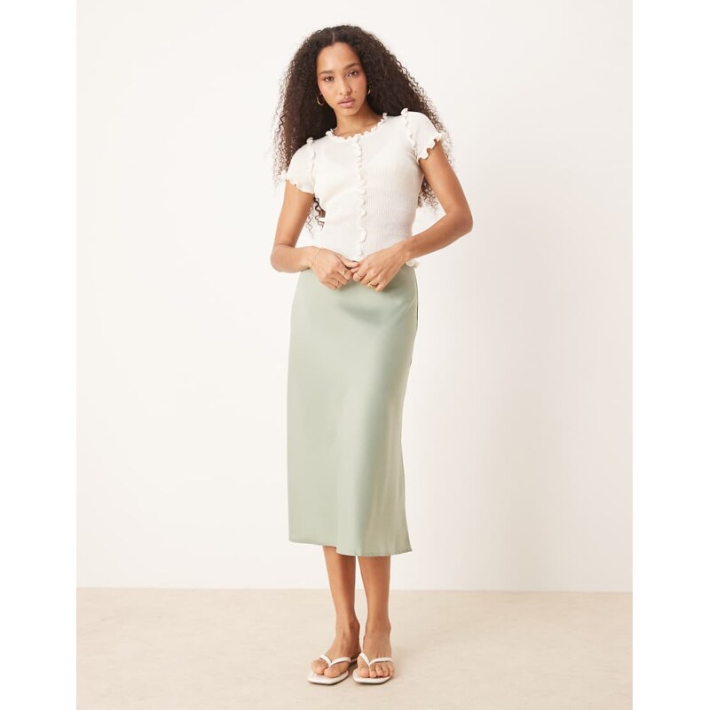 YAS satin midi skirt in iceberg green