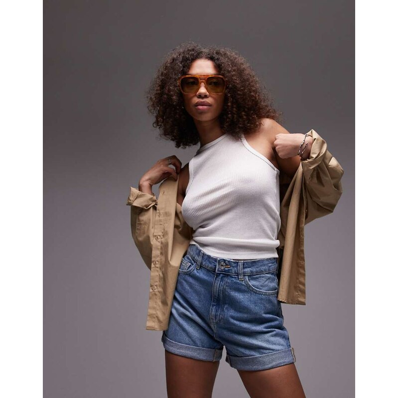 Mango mom denim shorts in light blue 104597432