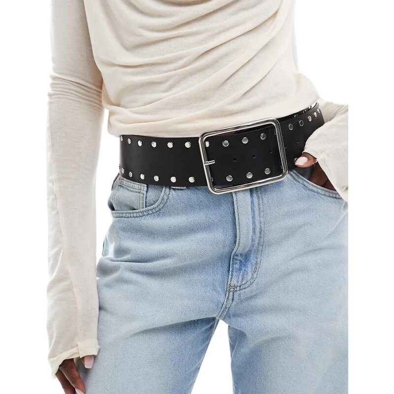 Stradivarius wide studded belt in black