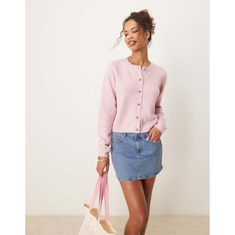 JDY crew neck cardigan with wool in pink 112676537