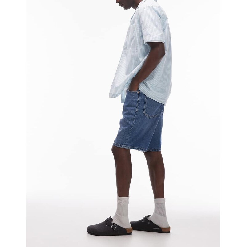 ONLY & SONS Fade loose fit denim shorts in mid blue wash