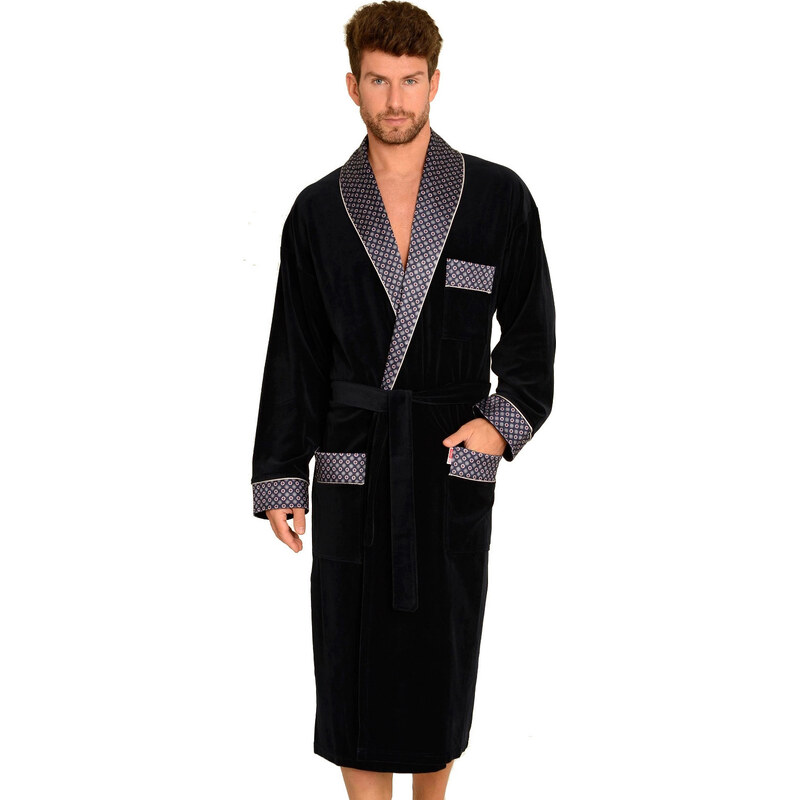 Pánský dlouhý sametový župan De Lafense Bonjour 773 długi M-2XL
