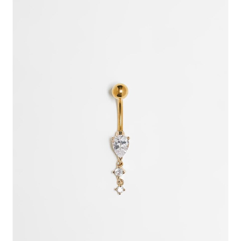 Kingsley Ryan crystal teardrop belly bar in gold plated