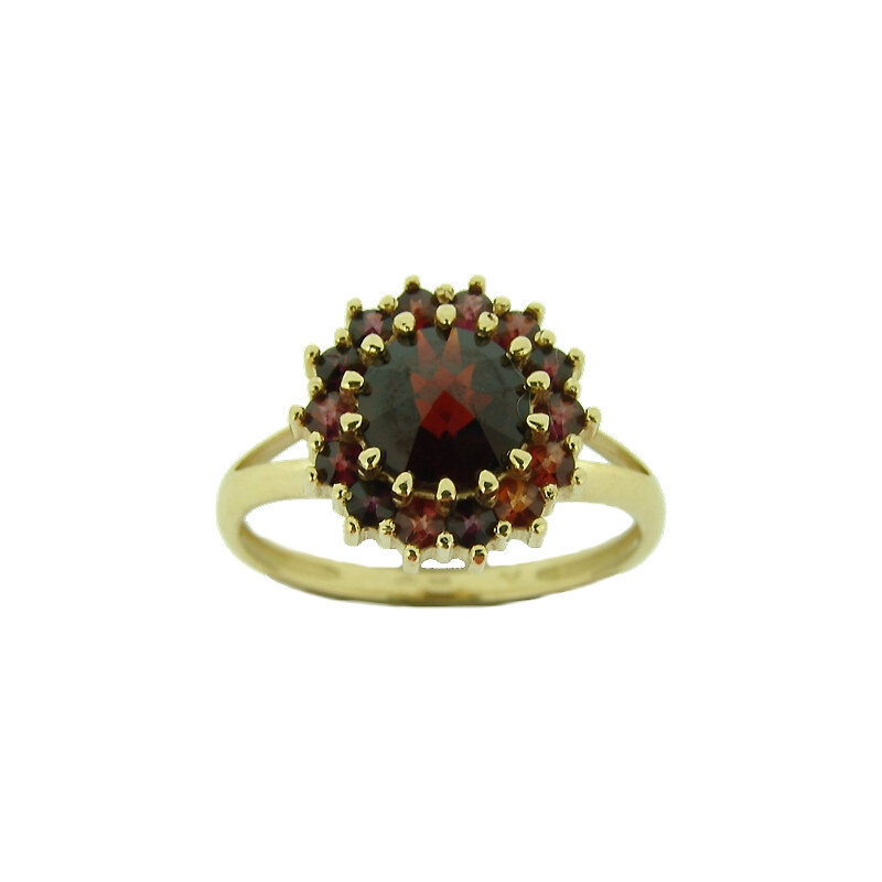 Bohemia Garnet Zlatý granátový prsten - 096V, (Au750) vel. 50