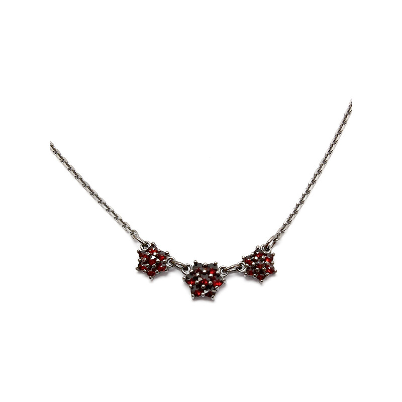 Bohemia Garnet Stříbrný granátový náhrdelník - 012 (rutheniovaný)
