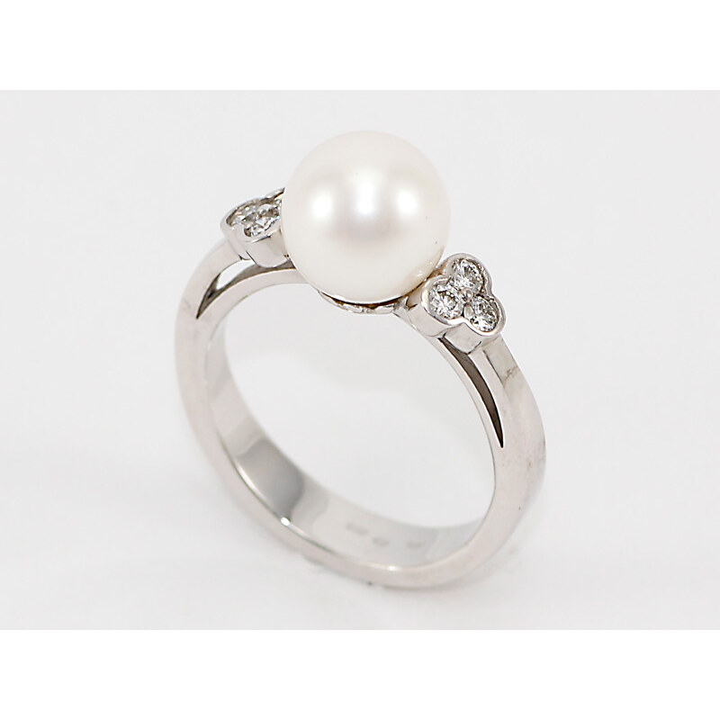 Bohemia Brilliant Zlatý prsten s diamanty a bílou perlou - 032 (Au585) vel. 50