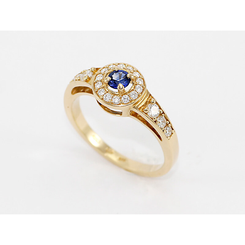 Bohemia Brilliant Zlatý prsten s diamanty a safírem, ze žlutého zlata - 056 (Au585) vel. 50