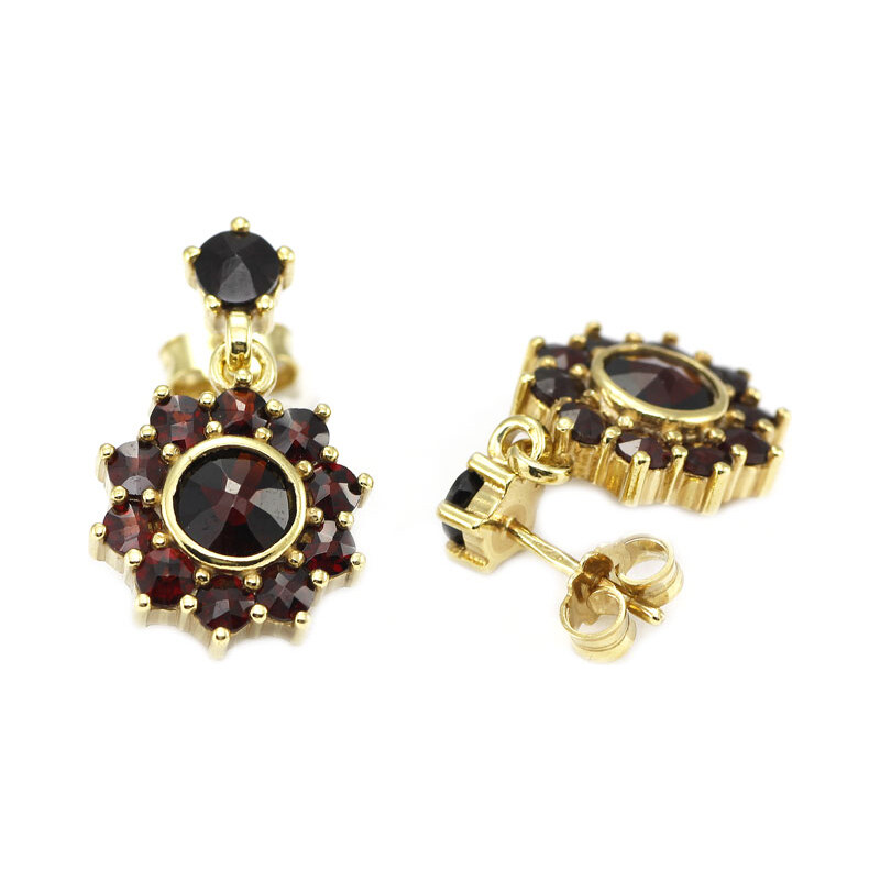 Bohemia Garnet Stříbrné granátové náušnice pozlacené - 070 13