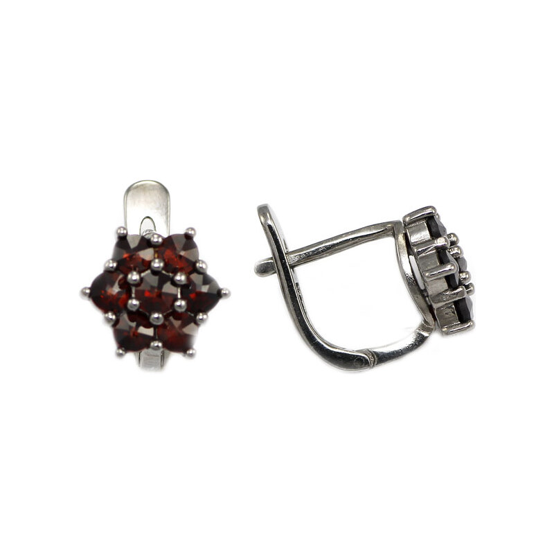 Bohemia Garnet Stříbrné granátové náušnice rutheniované - 001 07