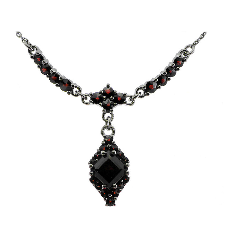 Bohemia Garnet Stříbrný granátový náhrdelník - 427 (rutheniovaný)