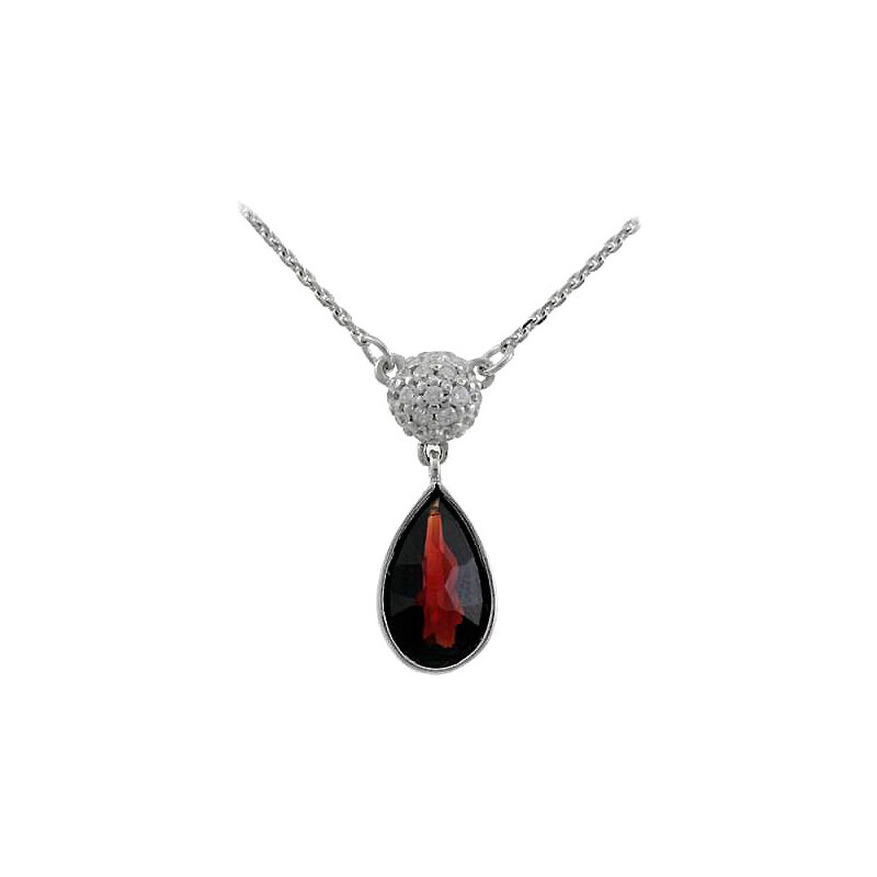 Bohemia Garnet Stříbrný náhrdelník s granátem a zirkony - 958, (rhodiovaný)