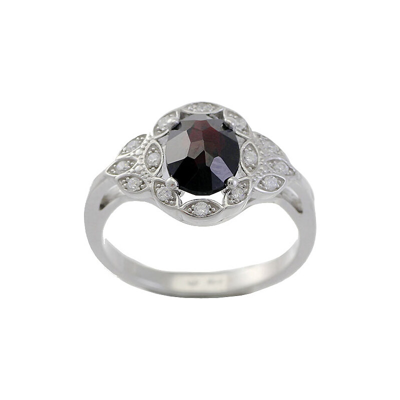 Bohemia Garnet Stříbrný granátový prsten se zirkony - 961I, (rh) vel. 50