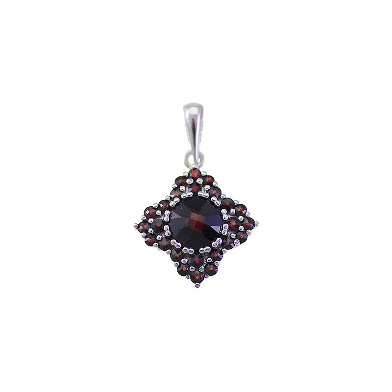 Bohemia Garnet Stříbrný granátový přívěsek - 450, (rhodiovaný)