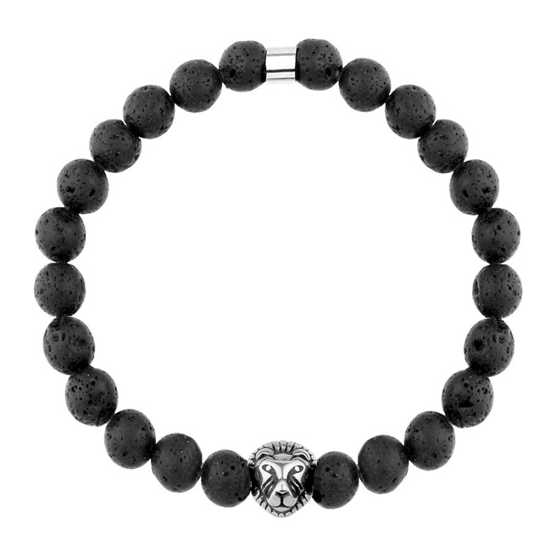 Manoki Korálkový náramek Lion - lávový kámen, ocelový lev 104613310