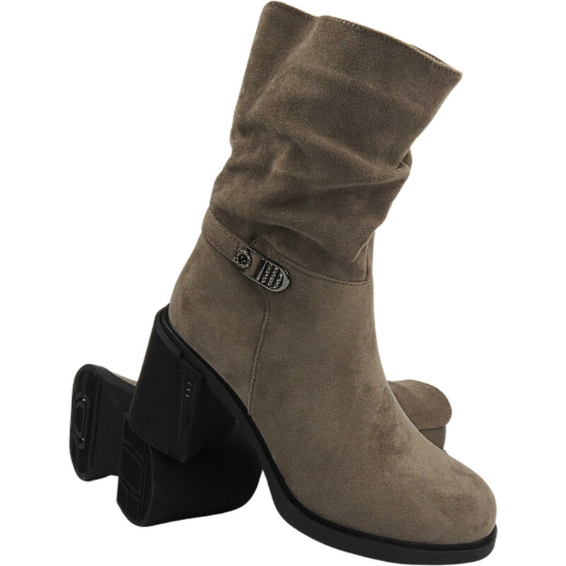 Dámské kotníkové boty na podpatku khaki Potocki 24-60310 110370461