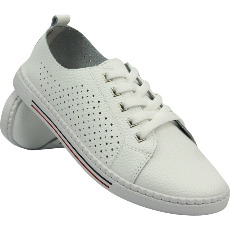 Kožené dámské polobotky – Nika Komfort H-607, bílé – šněrovací 106386085