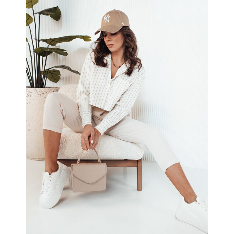 BASIC Smetanová pruhovaná crop košile GIRSA DY0403