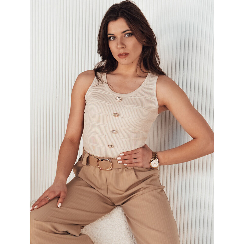 BASIC Béžové žebrované tílko s ozdobnými knoflíky GLARDOS Béžová 90259284
