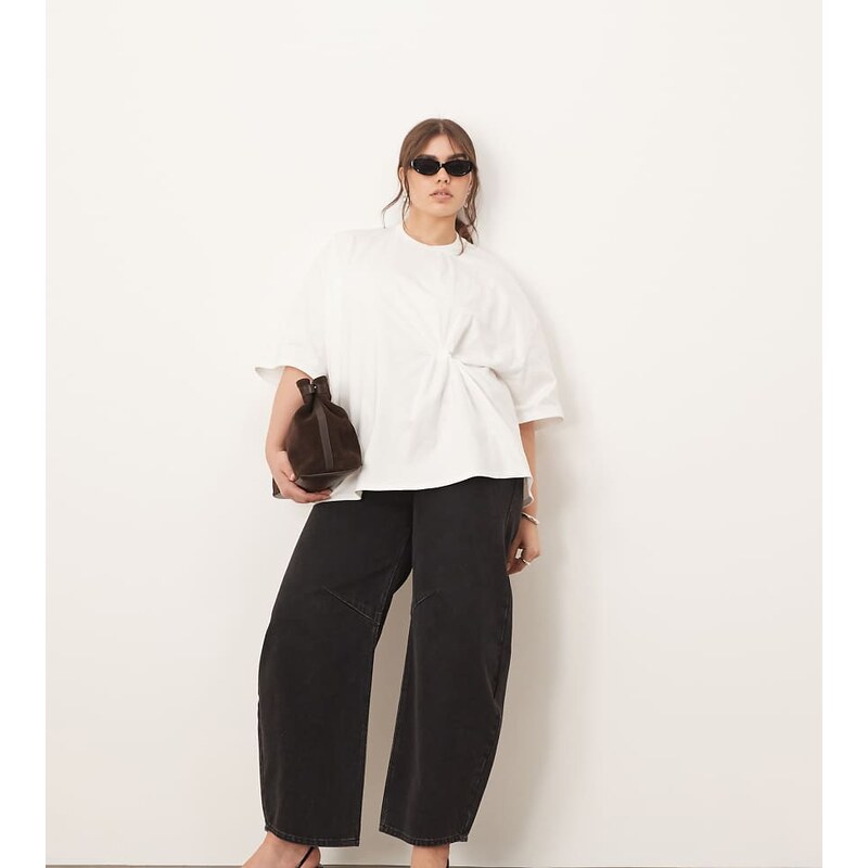 ARRANGE Curve jersey knot detail oversized t-shirt in white