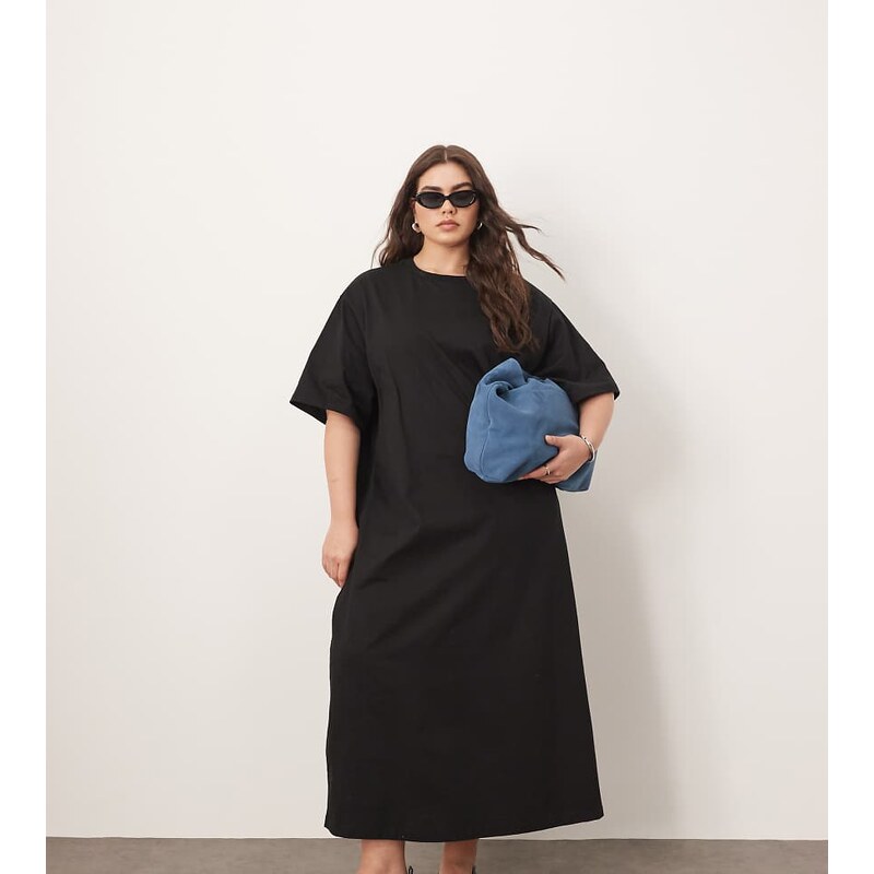 ARRANGE Curve premium heavyweight t shirt midi dress in black 104620074