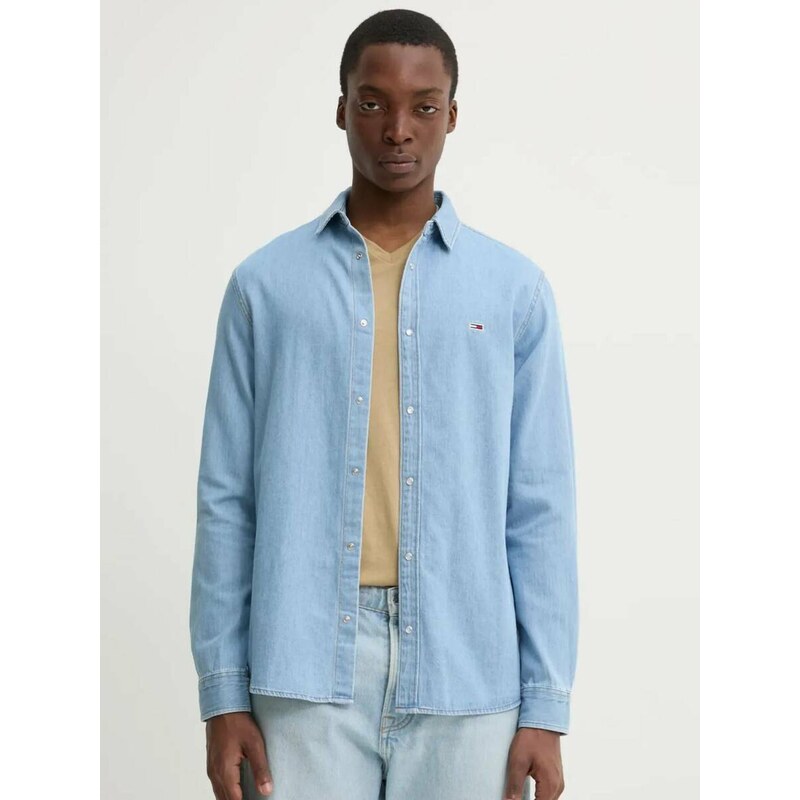 Tommy Jeans pánská modrá džínová košile