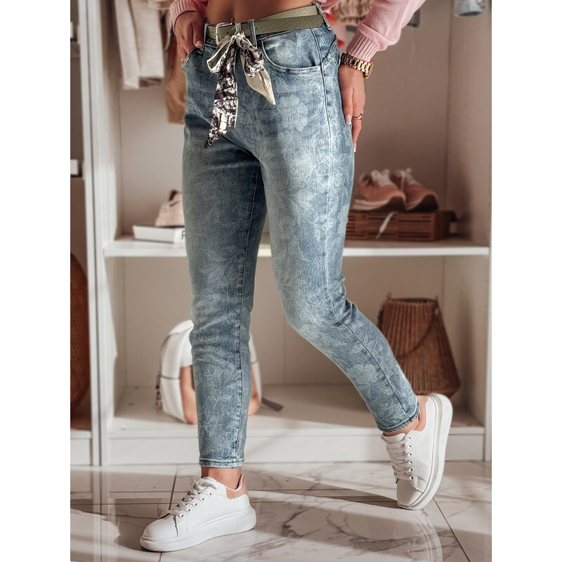 BASIC Dámské slim fit džíny s jemným květinovým vzorem FLORETTA