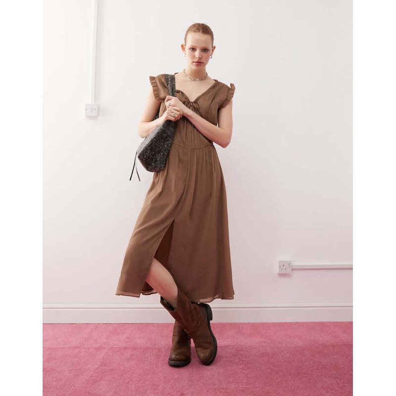 Reclaimed Vintage midi dress with ruched detail and hook and eye
