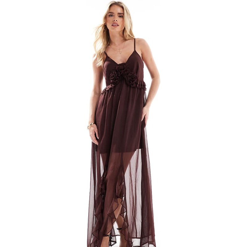 Miss Selfridge Petite boho corsage detail cami maxi in brown 113707707