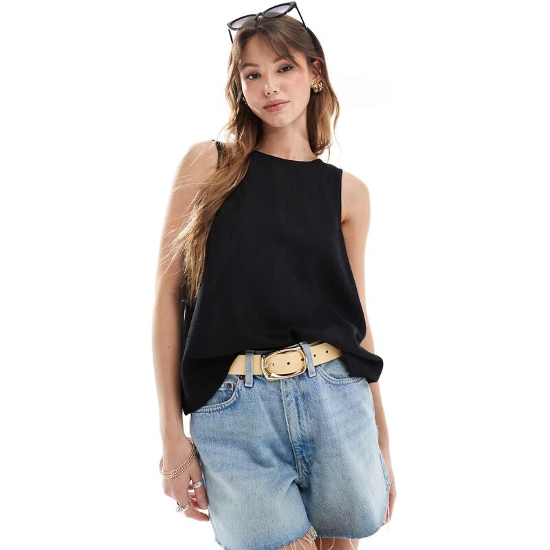 ASOS DESIGN vest with scoop back in linen blend in black