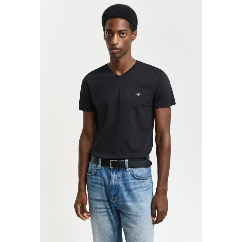 TRIČKO GANT SLIM SHIELD V-NECK T-SHIRT BLACK