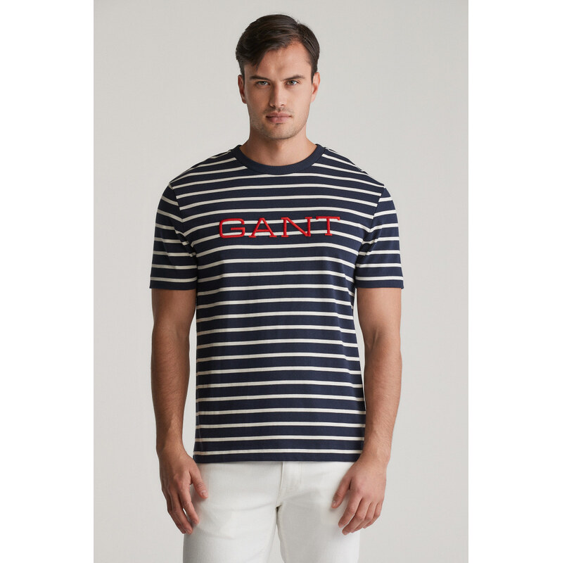 TRIČKO GANT GRAPHIC STRIPED SS TSHIRT EVENING BLUE