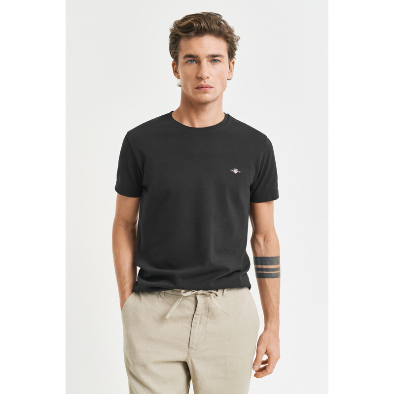 TRIČKO GANT SLIM PIQUE SS T-SHIRT BLACK