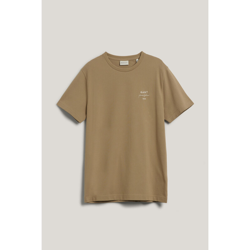 TRIČKO GANT LOGO SCRIPT PIQUE SS TSHIRT DRIED KHAKI