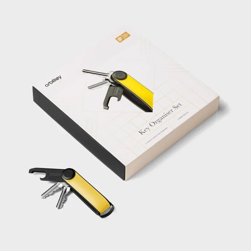 Dárková sada Orbitkey Hybrid Leather žlutá + Multitool