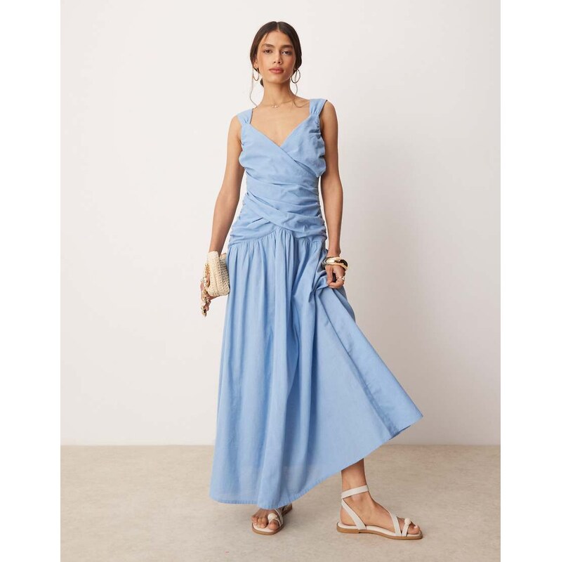 ASOS DESIGN dropped waist linen look midaxi sundress with wrap