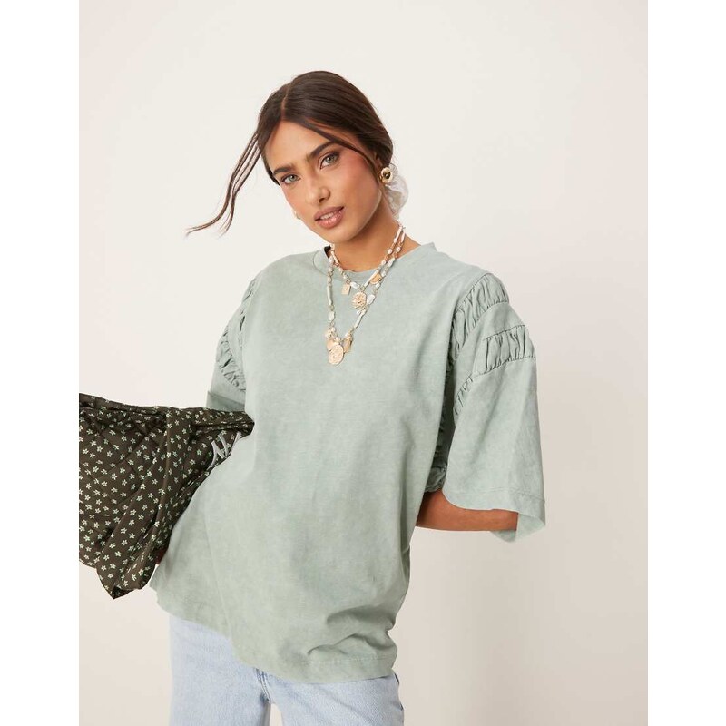 ASOS DESIGN oversized t-shirt with ruched sleeve detail in washed 104649836