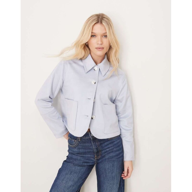 Abercrombie & Fitch vegan suede button through jacket in light blue 104649860