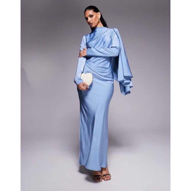 ASOS DESIGN draped satin bias maxi dress with scarf overlay