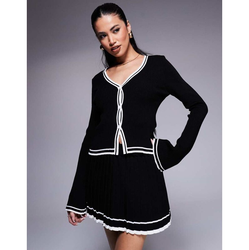 Missyempire mono contrast piping cardigan co-ord in black 104655725