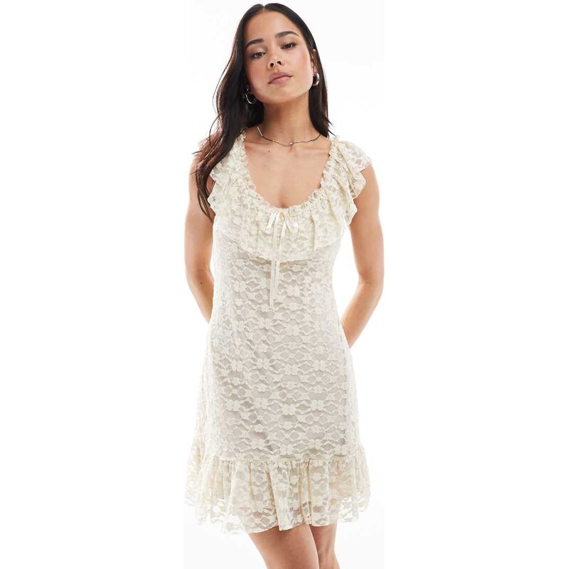 Miss Selfridge lace ruffle western mini dress in ivory-White 104955156