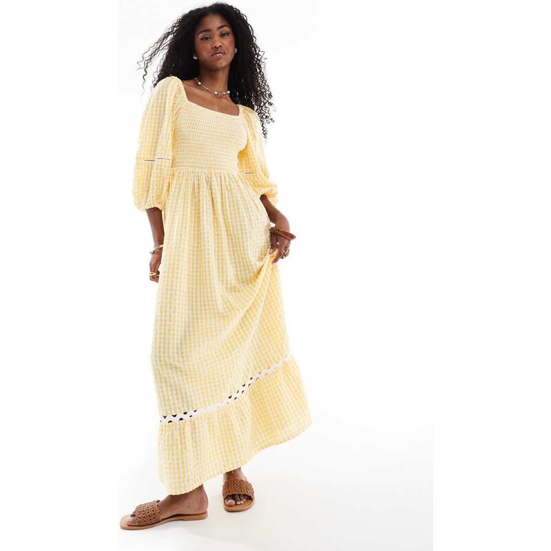 Accessorize puff sleeve gingham maxi beach dress in orange 104804507