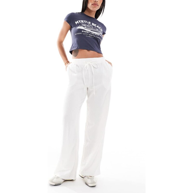 New Look linen wide leg trousers in white