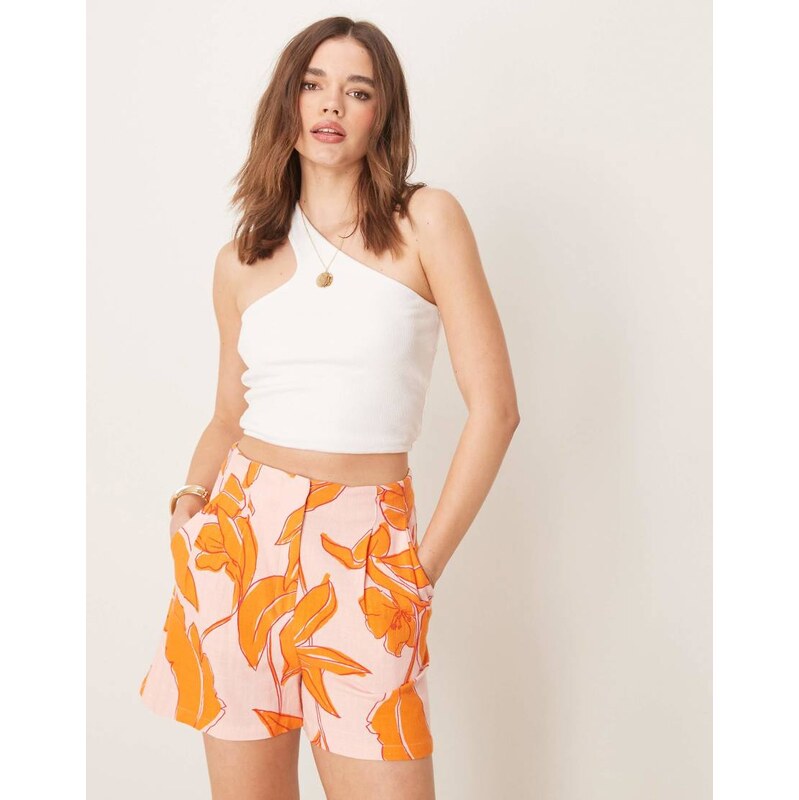 ASOS DESIGN high waist seam detail tailored shorts co-ord with linen 104662828