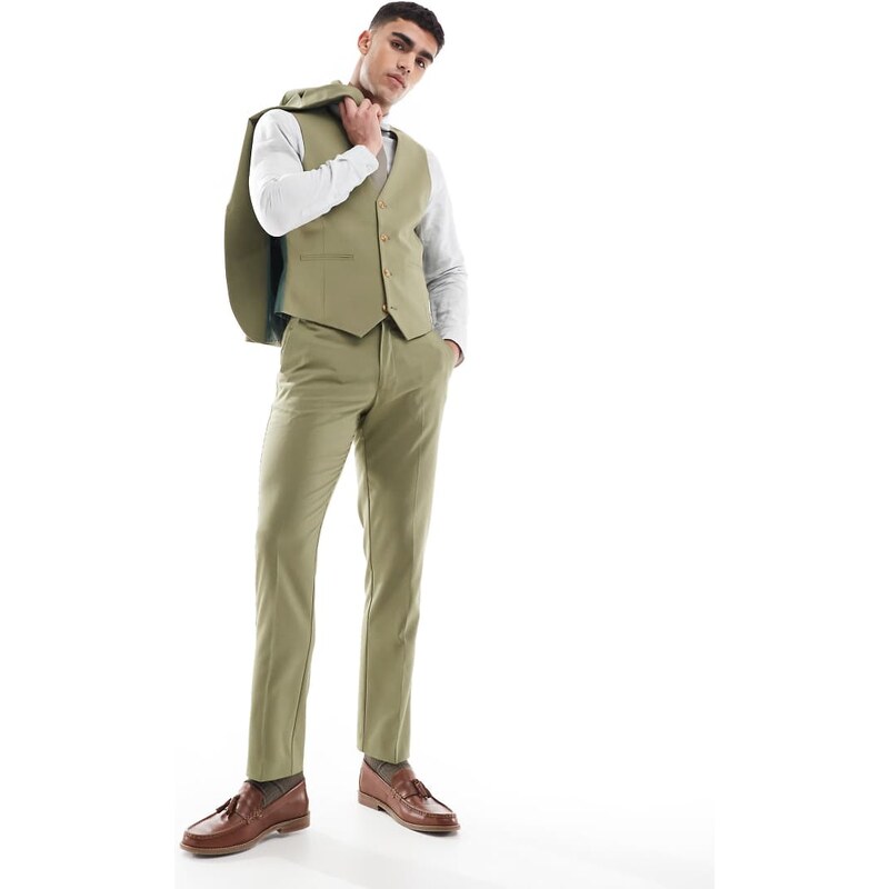 ASOS DESIGN slim suit trousers in olive green
